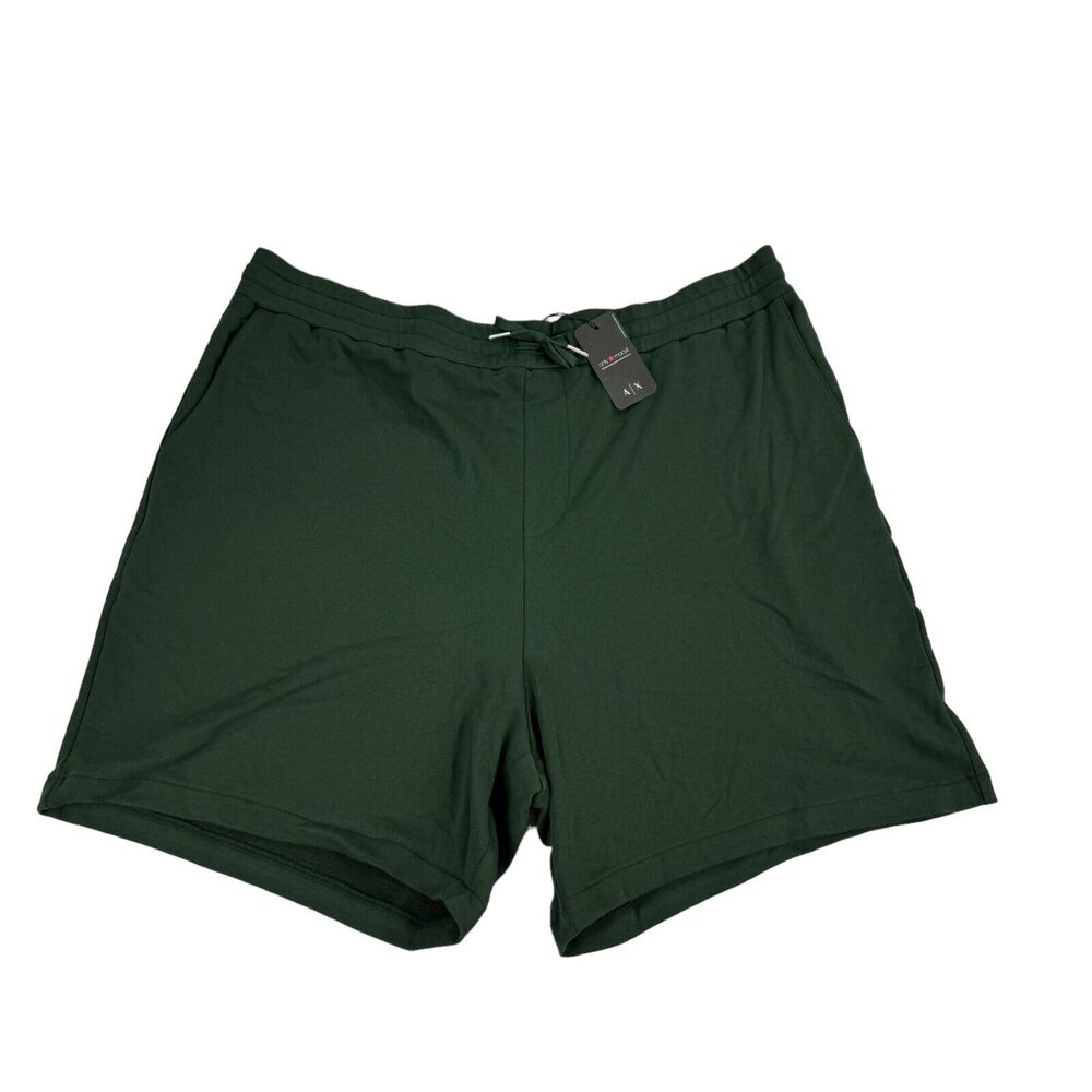 Armani Exchange Mens Bermuda Logo Drawstring Cotton Blend Shorts Dark Green 2XL